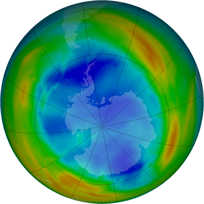 Antarctic ozone map for 08 August 2005